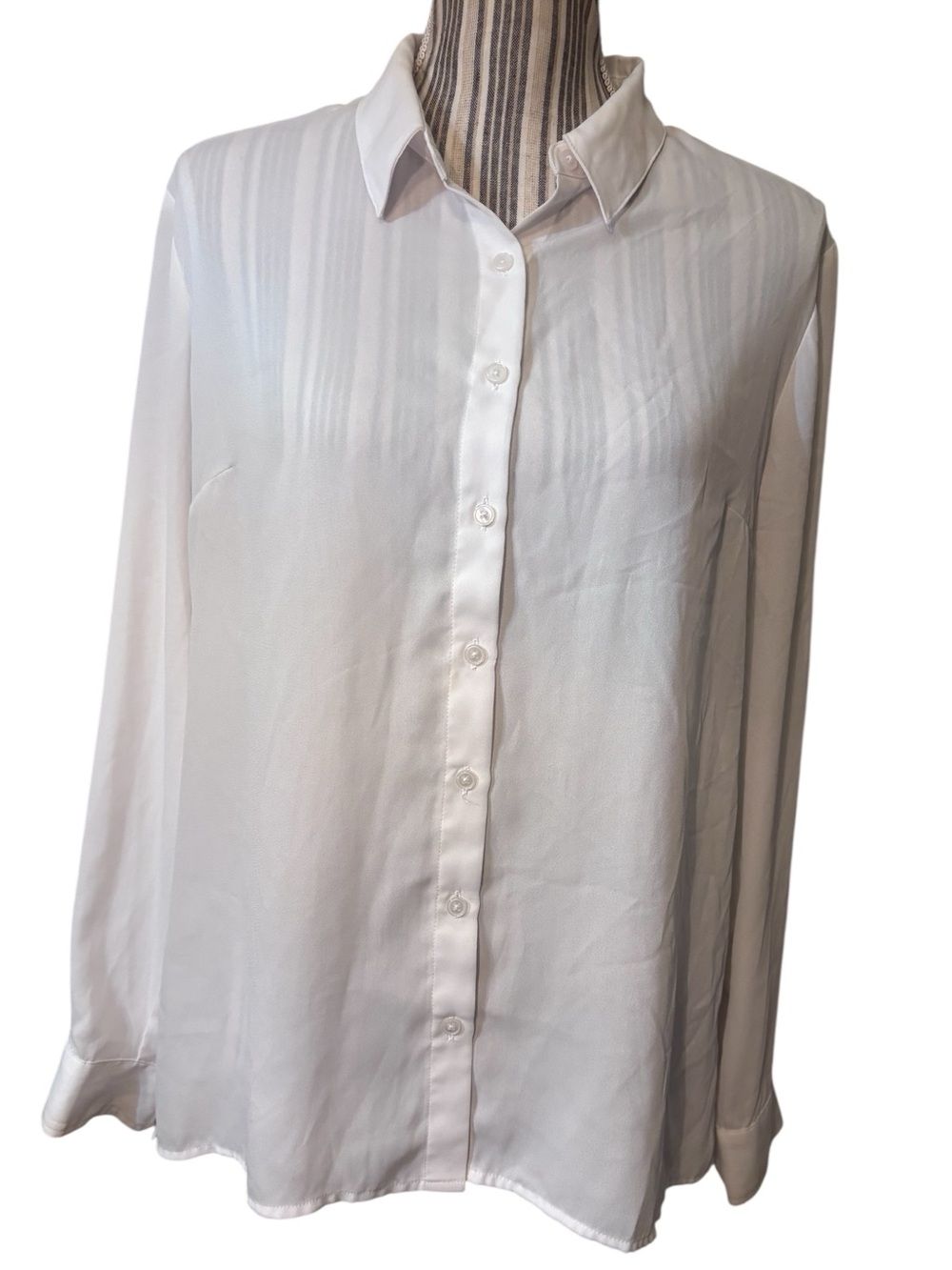 Express Blouse Large White Portofino Button-Down Long-Sleeve Lightweight Top